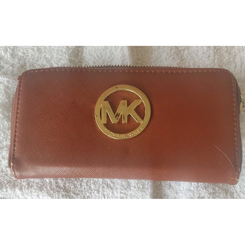 Michael Kors Pebbled Leather Cognac Leather Multifunctional Wallet
